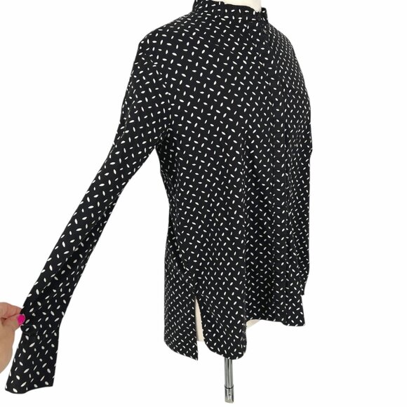 Diane Von Furstenberg Printed Stand Up Collar Button Up Blouse Black Size Small - Picture 5 of 11